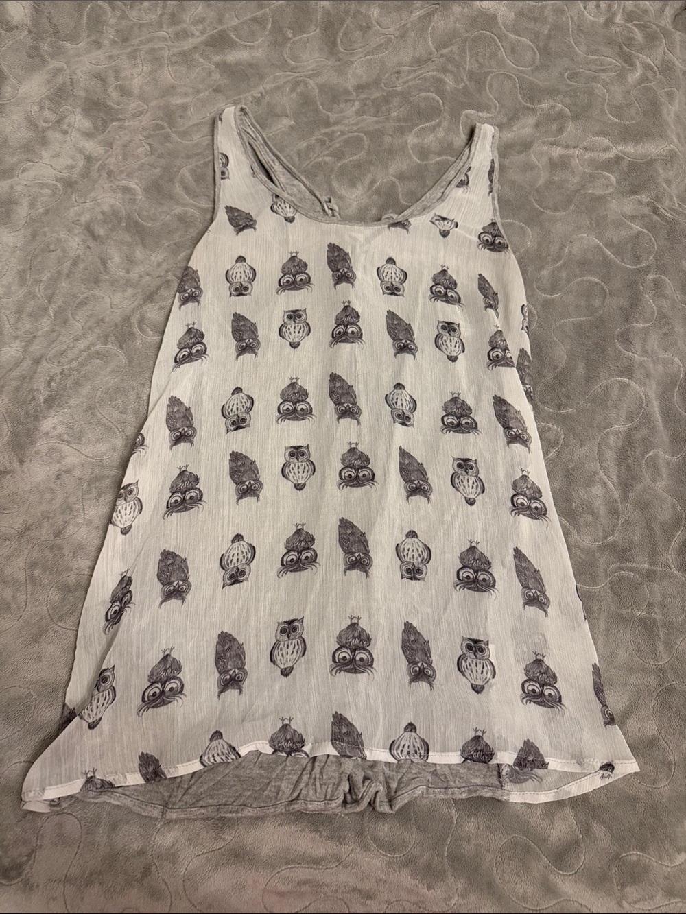 Light Gray Owl Print Women's Sleeveless Tank Top